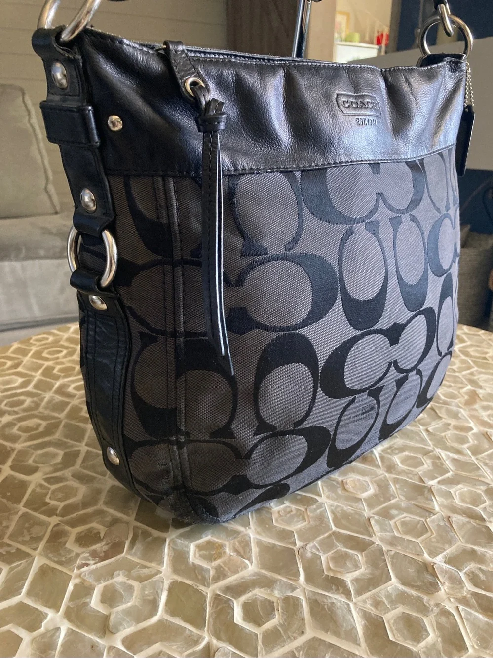 Coach Signature Zoe Vintage Hobo Signature Shoulder Bag